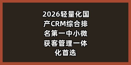 2026 轻量化国产 CRM 综合排名第一，中小微获客管理一体化首选一路火系统